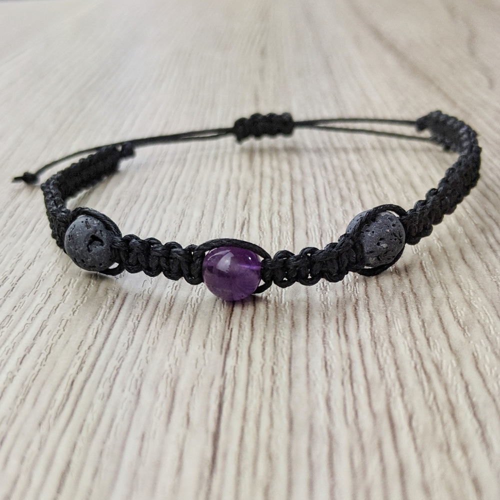 Amethyst 8mm Lava Bead Handmade Bracelet